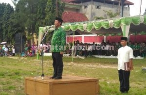 HSN HIKMAT : Bupati Tuban, Fathul Huda saat menjadi inspektur upacara dalam peringatan HSN di Kecamatan Rengel