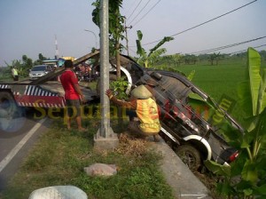 mobil masuk sawah